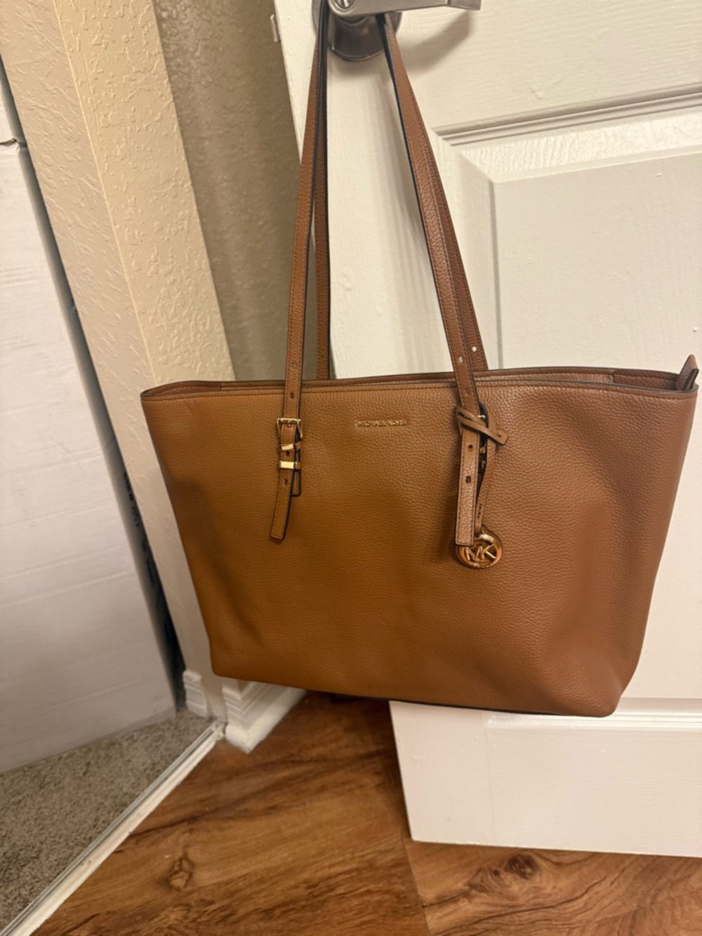 Michael Kors Cognac Pebbled Leather Tote with MK Charm